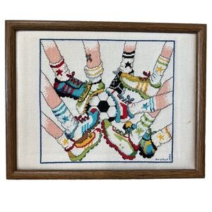 Soccer embroidered stitched picture 90s High Socks Team Kicking Ball Framed